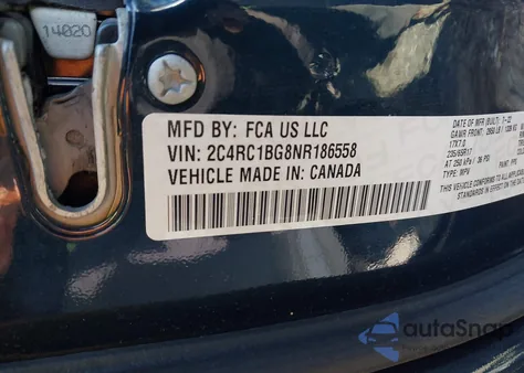 2022 Chrysler Pacifica Touring L из США, поврежденный, VIN 2C4RC1BG8NR186558